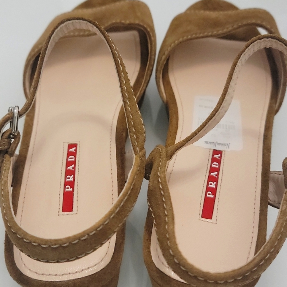 Prada Brown Suede Wedge Sandals - Picture 4 of 12